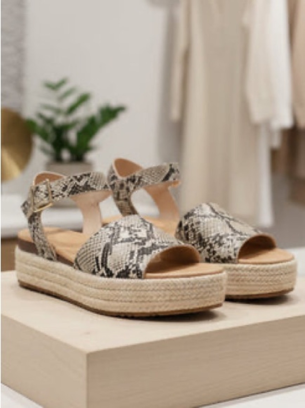 Beige Snake Print Espadrille Platform Sandals